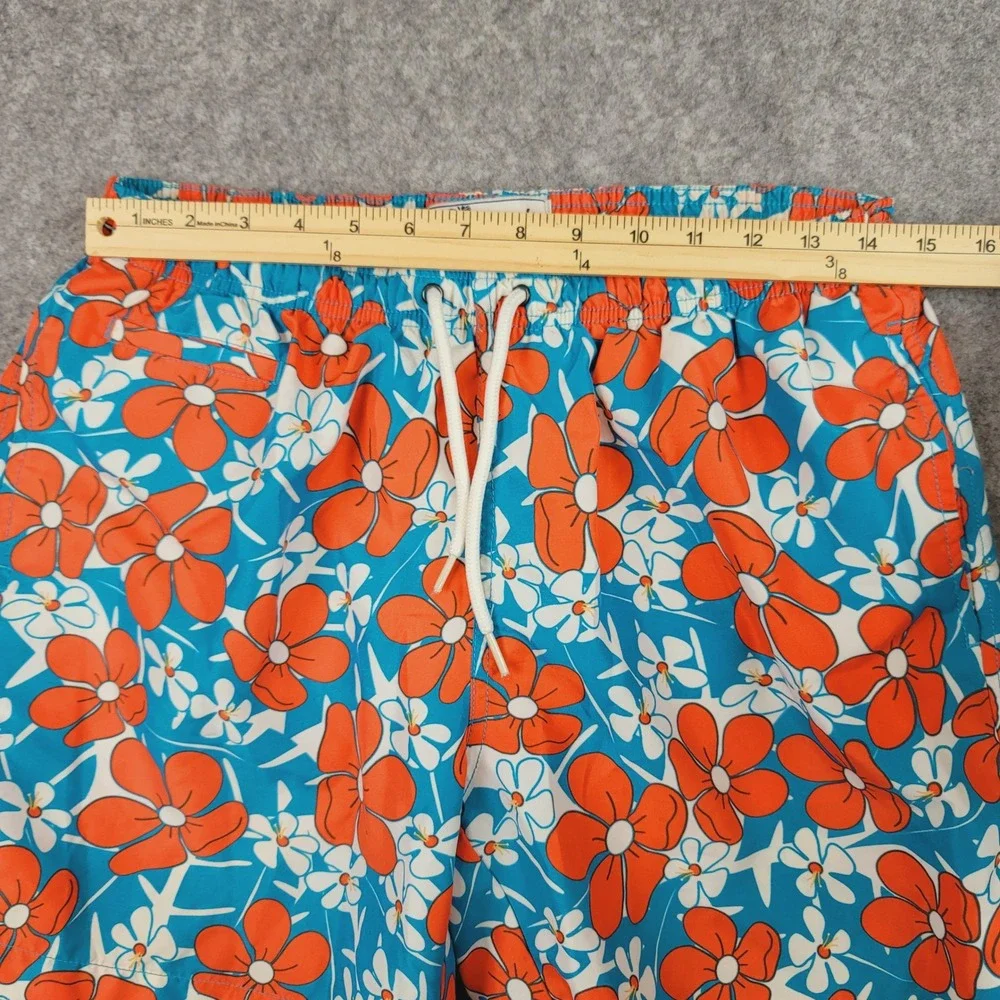 Trunks Surf & Swim Co Men Blue Orange Floral Swim Trunks Size Medium Mesh Lining
